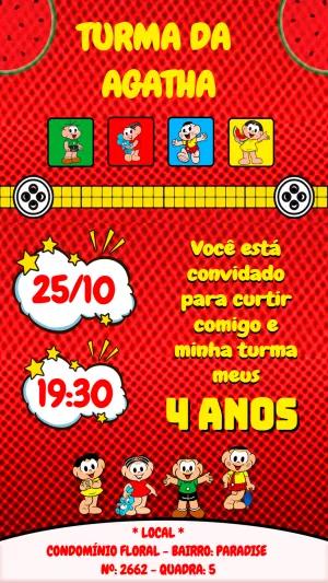 Convite de Aniversário Turma da Mônica para Editar Online