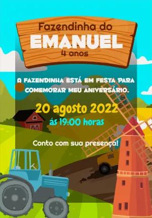 Convite de Aniversário Fazendinha com Trator para Editar Online