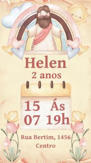Convite de Aniversário Infantil Jesus e Arco-íris para Editar