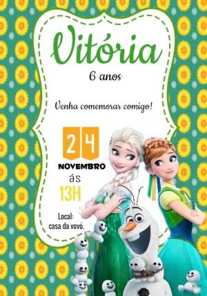 Convite Aniversário Frozen Primavera com Elsa e Anna para Editar