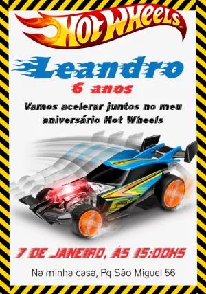 Convite de Aniversário Hot Wheels para Editar e Imprimir
