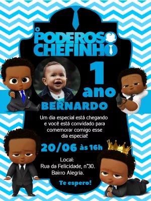 Convite Poderoso Chefinho Negro com Foto para Editar Online