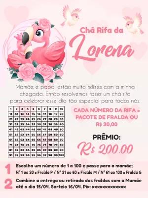 Convite Chá Rifa Flamingo Tropical Editável para Imprimir