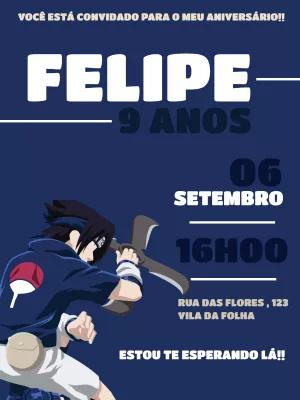 Convite de Aniversário Naruto com Sasuke para Editar Online