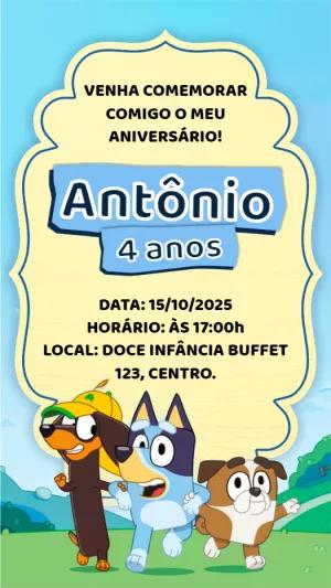 Convite de Aniversário Bluey e Bingo para Editar Online