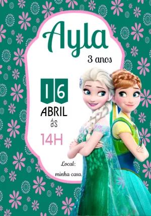 Convite Aniversário Frozen Primavera com Elsa e Anna para Editar
