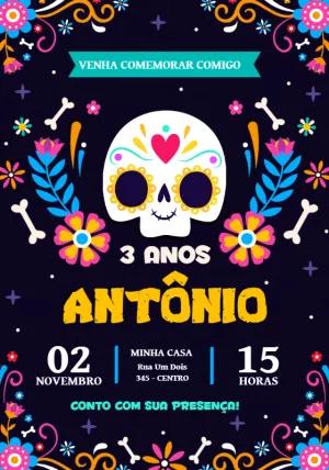 Convite Aniversário Caveira Mexicana Baby para Editar Online