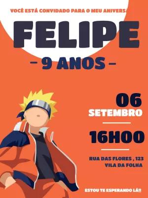 Convite de Aniversário Naruto para Editar e Imprimir Online
