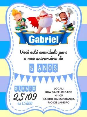 Convite de Aniversário Capitão Cueca com a Turma para Editar