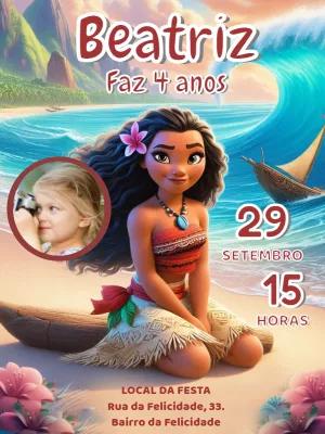 Convite de Aniversário Moana com Foto para Editar Online