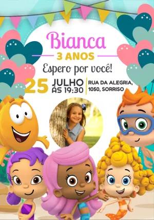 Convite Aniversário Bubble Guppies com Foto para Editar Online