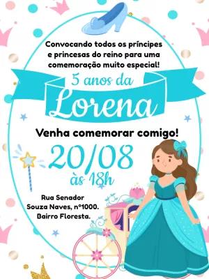 Convite Aniversário Princesa Cinderela para Editar Online