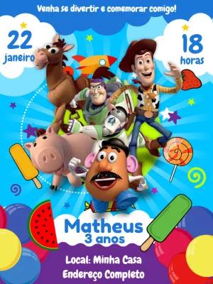 Convite de Aniversário Toy Story com Personagens para Editar