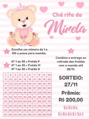 Convite Chá Rifa Ursinha Princesa Editável Online