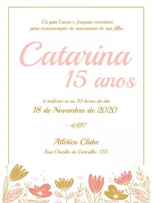 Convite 15 Anos Floral Rosa e Dourado para Editar Online