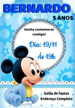 Convite Aniversário Mickey Baby Editável Online