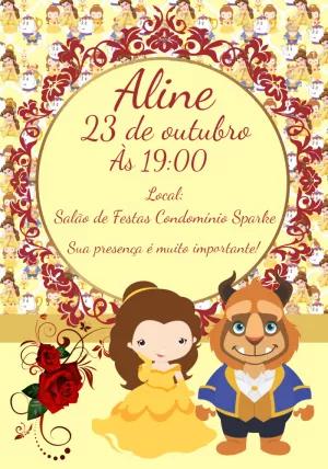 Convite Aniversário A Bela e a Fera Baby para Editar Online