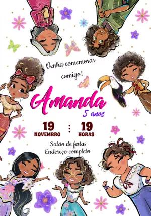 Convite de Aniversário Encanto com Personagens para Editar