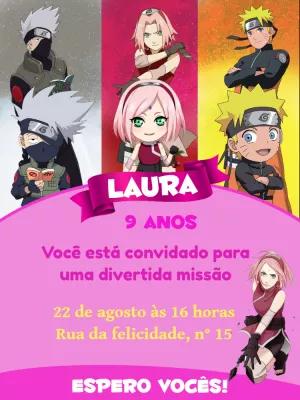 Convite Aniversário Sakura e Naruto para Editar Online