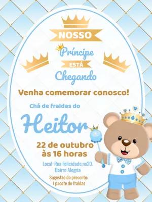 Convite Chá de Fraldas Ursinho Príncipe para Editar Online