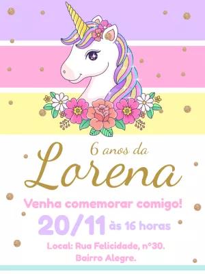 Convite de Aniversário Unicórnio Mágico para Editar Online