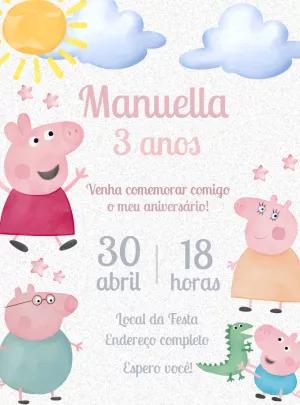 Convite de Aniversário Peppa Pig Editável Online para Imprimir