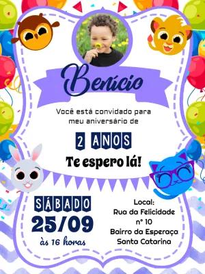 Convite Aniversário Bolofofos com Foto para Editar Online