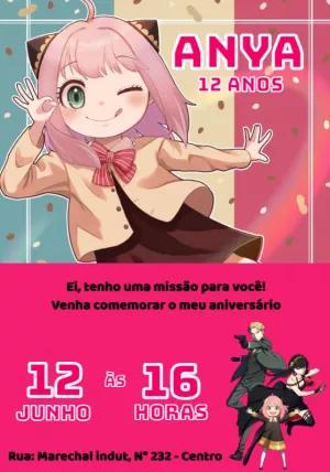 Convite Aniversário Spy x Family com a Anya para Editar