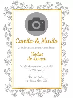 Convite Bodas de Louça com Foto para Editar Online