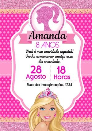 Convite de Aniversário Barbie Rosa para Editar Online