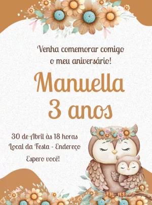 Convite Aniversário Corujinhas Fofas para Editar Online