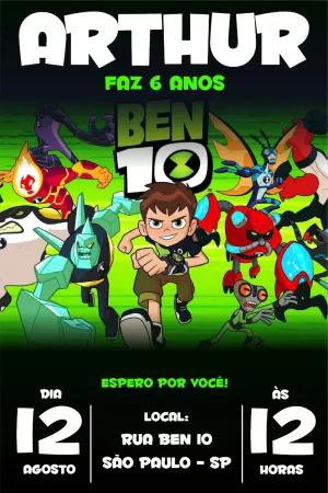 Convite de Aniversário Ben 10 com Heróis para Editar Online