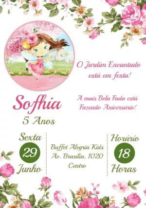 Convite Aniversário Jardim das Fadas para Editar e Enviar Online