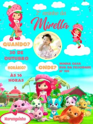 Convite Aniversário Moranguinho com Foto para Editar Online