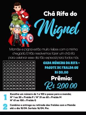 Convite Chá Rifa Vingadores Baby Editável Online para Enviar