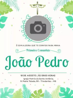 Convite de Primeira Comunhão com Foto e Folhas para Editar
