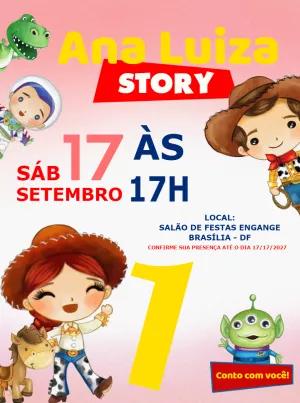 Convite Aniversário Toy Story com Personagens para Editar Online