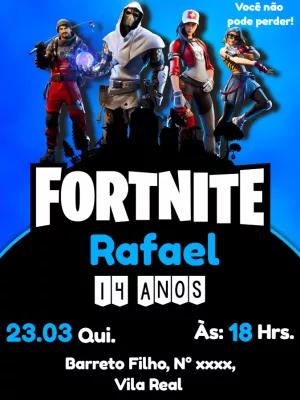 Convite de Aniversário Fortnite com Personagens para Editar Online