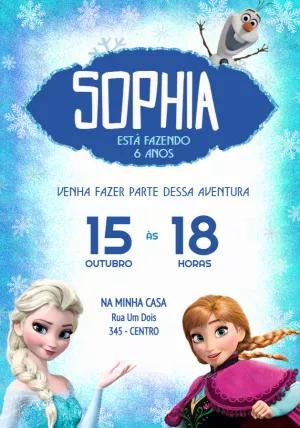 Convite Aniversário Frozen com Personagens para Editar Online