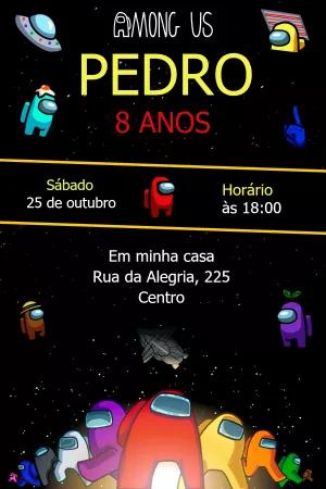 Convite de Aniversário Among Us com Personagens para Editar