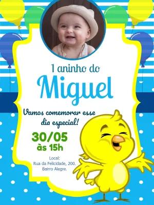 Convite Aniversário Pintinho Amarelinho com Foto para Editar