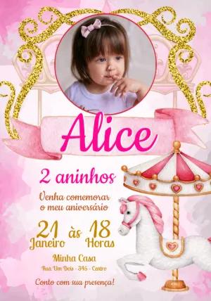Convite Aniversário Carrossel Encantado com Foto para Editar
