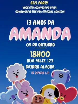 Convite Aniversário BT21 Kpop para Editar Online