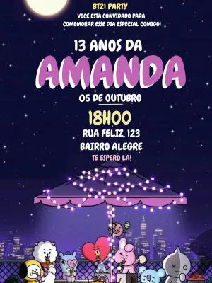 Convite de Aniversário BT21 com Personagens para Editar Online