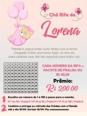 Rifa Chá de Bebê Ursinha Baloeira Editável Online
