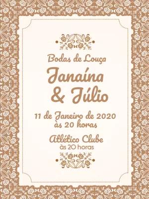 Convite Bodas de Louça Rústico para Editar Online