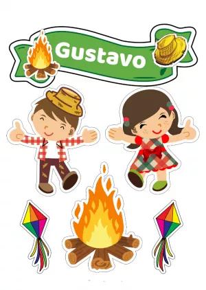 Topo de Bolo Festa Junina com Personagens para Editar Online