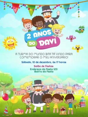 Convite de Aniversário Mundo Bita para Editar Online