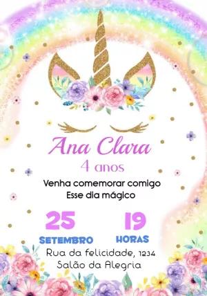 Convite de Aniversário Unicórnio Mágico para Editar Online