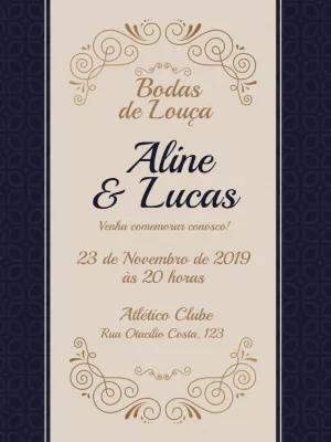 Convite Bodas de Louça Elegante para Editar Online e Imprimir